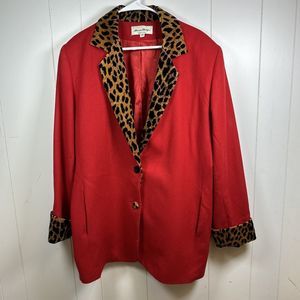 Sharon Philips Vintage Women’s Size 1X Coat Blazer Red Mid Length Cuffed